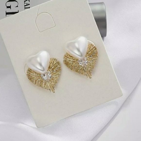 Jewelry Gold Faux Pearl Heart Earrings Poshmark